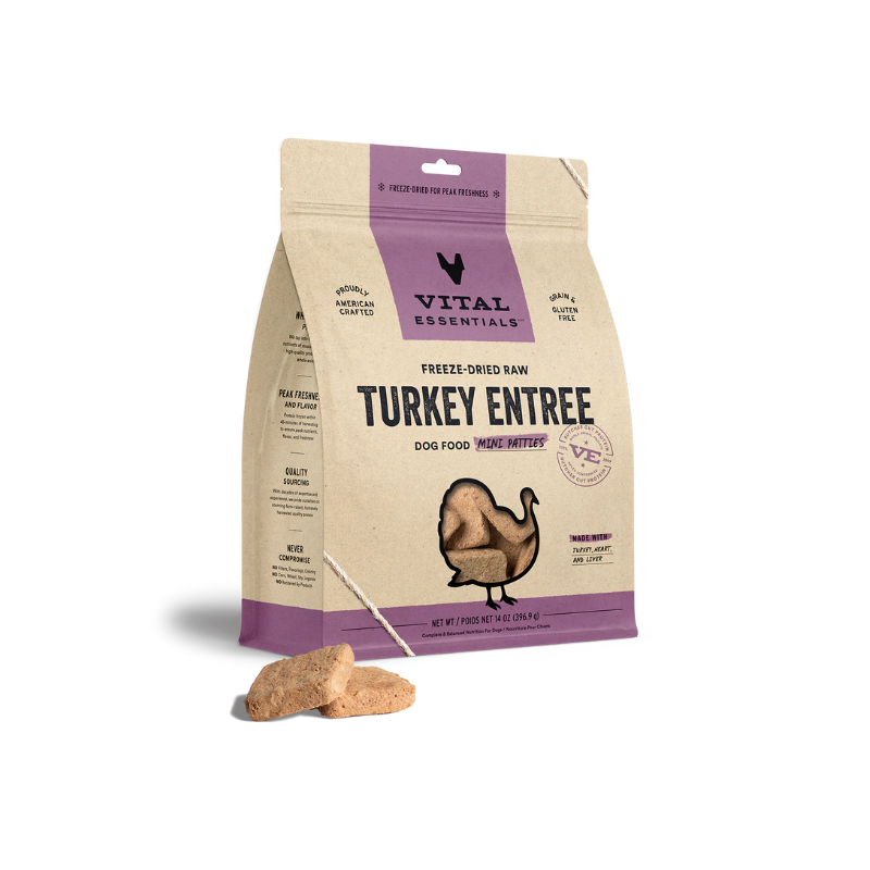 【VITAL ESSENTIALS VE】Dog Freeze-Dried Raw - Turkey Dinner Mini Patties 14 oz